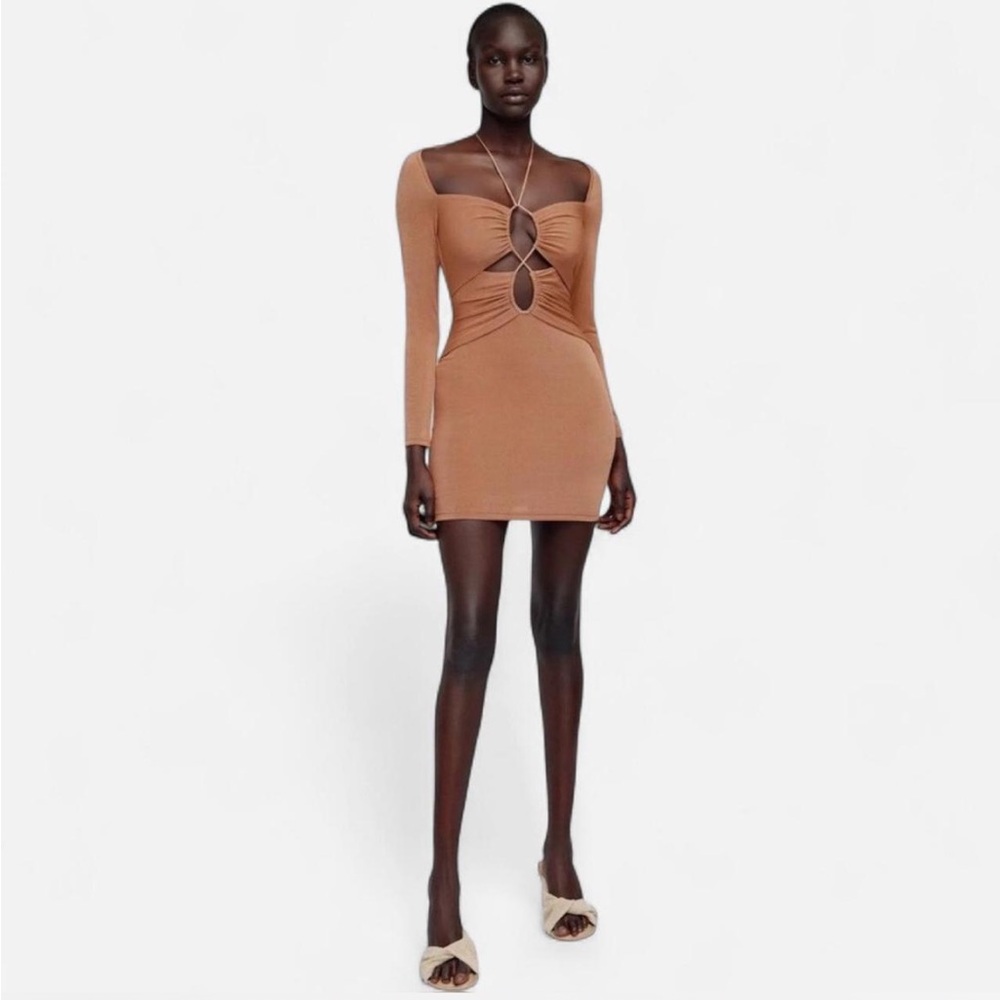 Significant Other Rosie Caramel Long Sleeve Bodycon Cutout Mini Dress Size 6 NWT